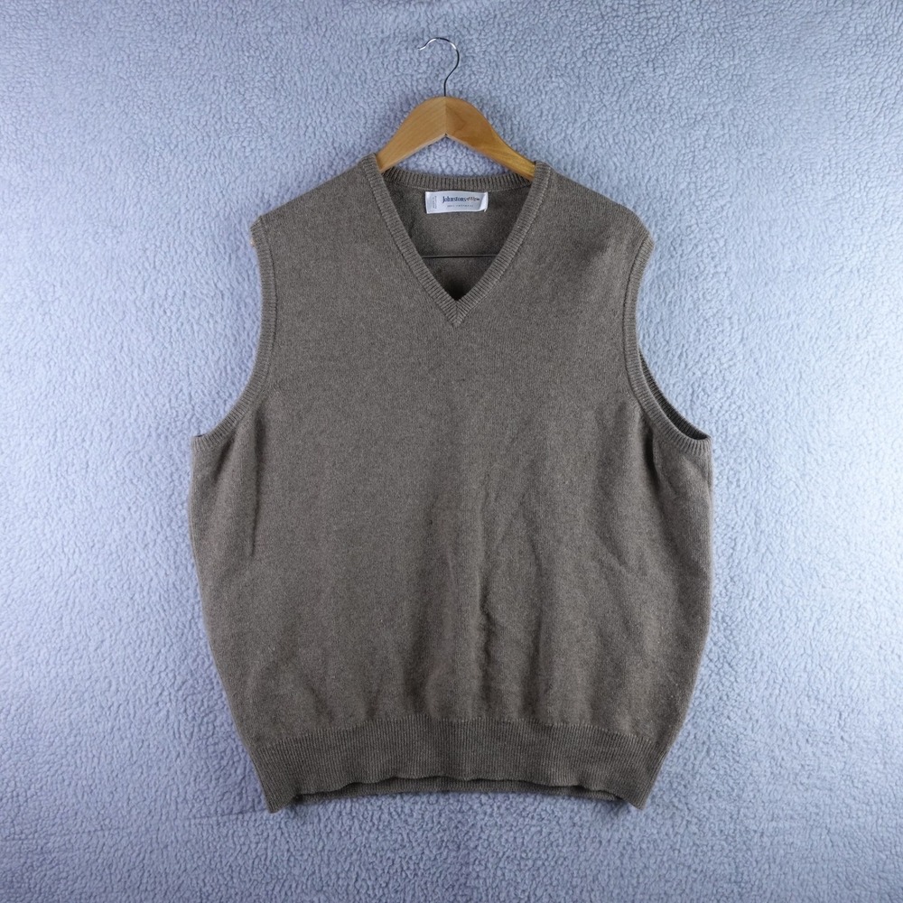 Johnstons of Elgin Mens 100% Cashmere V-Neck Sweater Vest Brown Made in Scotland